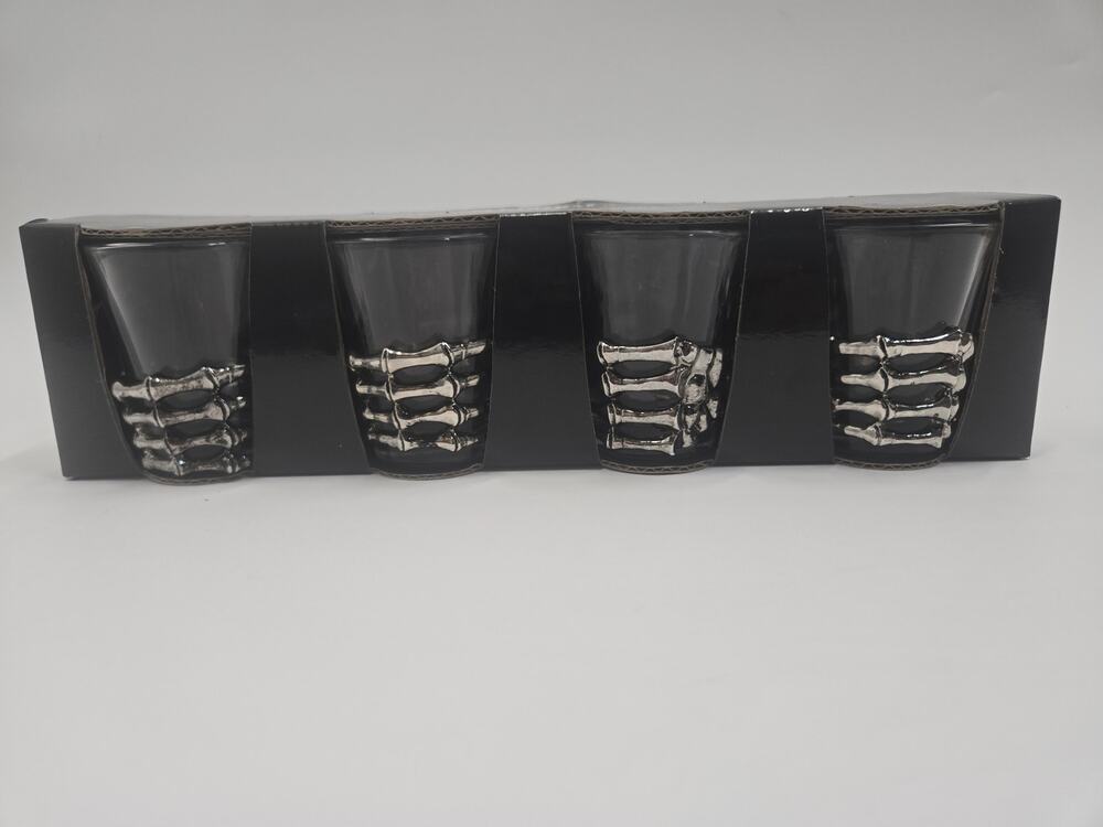 Spooky Hollow Skeleton Hand Shot Glasses Set of 4 Halloween 1.8 Oz